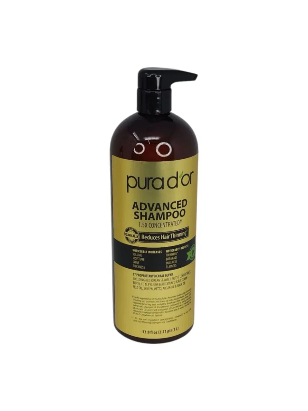 Pura Dor Advanced Shampoo Jumbo 33.8oz Reduces Hair Thinning Volumizes 2 Pack